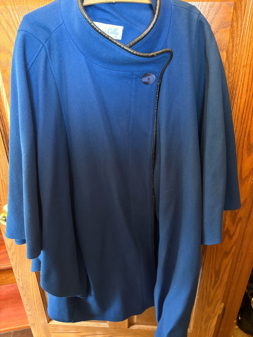 Vintage Blue Women's Cape with Contrast Trim